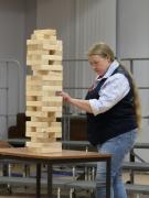 Jenga is serious when Em has a go